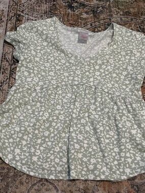 No Boundaries Sage Green and White Floral Scoop Neck Top